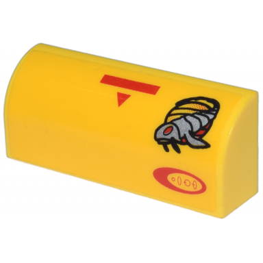 yellow slope curved 1 x 4 x 1 1 3 with red bar triangle and oval with symbols alien creature pattern sticker - sets 7660 7877
