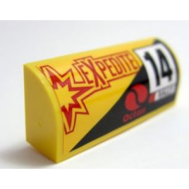 yellow slope curved 1 x 4 x 1 1 3 with number 14 rally octan and expedite pattern model left side sticker - set 60113