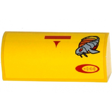 yellow slope curved 1 x 4 x 1 1 3 with red bar triangle with curved sides and oval with symbols alien creature pattern sticker - set 75092