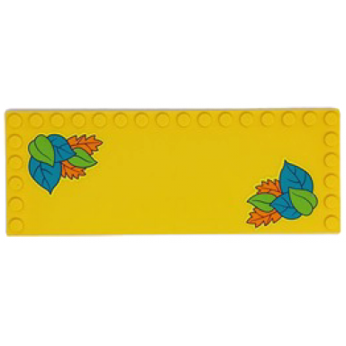 yellow tile modified 6 x 16 with studs on edges with dark turquoise lime and orange leaves pattern stickers - set 41428
