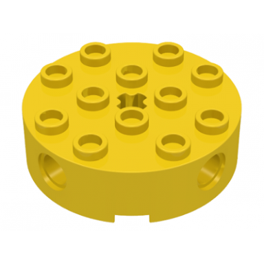 yellow brick round 4 x 4 with 4 side pin holes and center axle hole