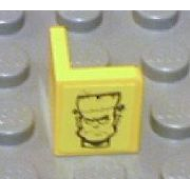 yellow panel 1 x 1 x 1 corner with frankenstein monster head pattern model left side sticker - set 8670