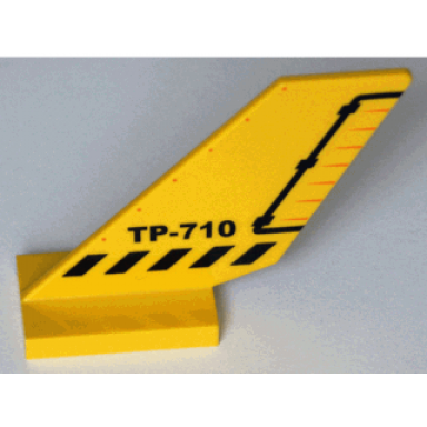 yellow tail shuttle with black tp-710 danger stripes and rudder pattern