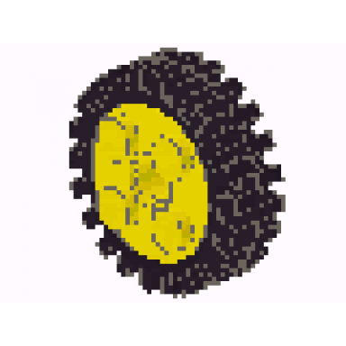 yellow wheel freestyle with technic pin hole with black tire 24mm d x 8mm offset tread - interior ridges 6248 3483