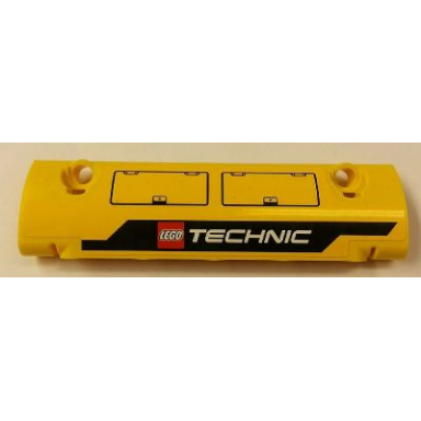 yellow technic panel curved 11 x 3 with hatches and lego technic logo pattern model left side sticker - set 42006