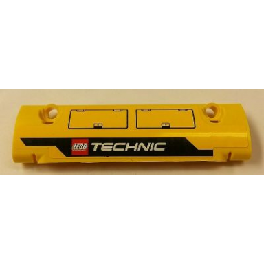 yellow technic panel curved 11 x 3 with hatches and lego technic logo pattern model right side sticker - set 42006