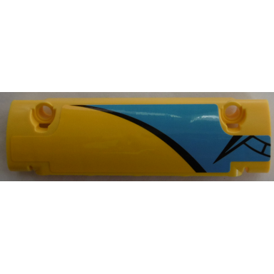 yellow technic panel curved 11 x 3 with black curved line and compass point on dark azure and yellow background pattern model left side sticker - set 42074