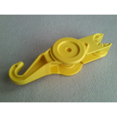 yellow duplo toolo arm with fake pulley and hook