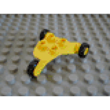 yellow duplo airplane landing gear with 3 black wheels