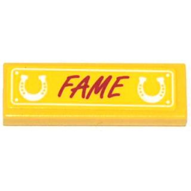 yellow tile 1 x 3 with 2 horseshoes and fame pattern sticker - set 41039