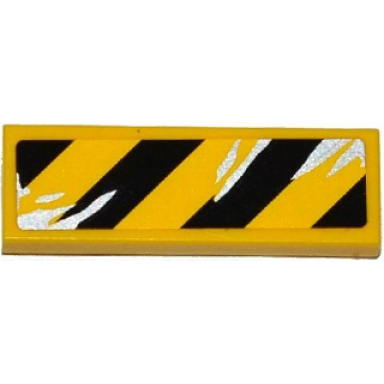 yellow tile 1 x 3 with black and yellow danger stripes and silver splatters pattern model left side sticker - set 75919