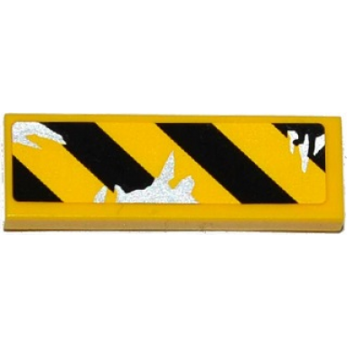 yellow tile 1 x 3 with black and yellow danger stripes and silver splatters pattern model right side sticker - set 75919