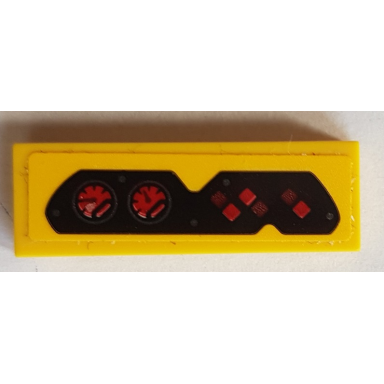 yellow tile 1 x 3 with red gauges and buttons pattern sticker - set 76086