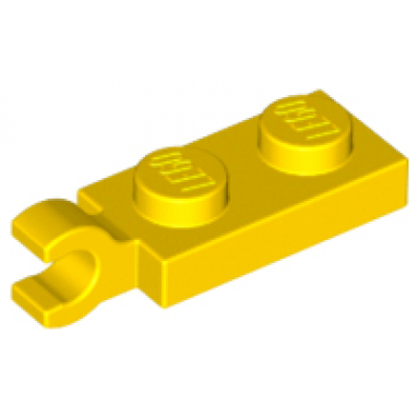 yellow plate modified 1 x 2 with clip on end horizontal grip