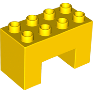 yellow duplo brick 2 x 4 x 2 with 2 x 2 cutout on bottom
