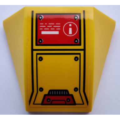 yellow wedge 4 x 3 triple curved no studs with white exclamation mark in circle red and yellow hull plates and rivets pattern sticker - set 80012