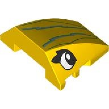 yellow wedge 4 x 3 triple curved no studs with black and white eyes bright green and metallic light blue lightning bolts and lines pattern
