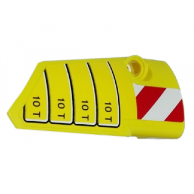 yellow technic panel fairing 4 small smooth long side b with 10 t and red and white danger stripes pattern sticker - set 42009