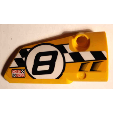 yellow technic panel fairing 4 small smooth long side b with cheq ured and black number 8 on checkered background pattern sticker - set 42058