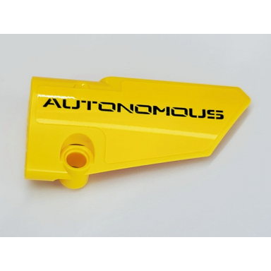 yellow technic panel fairing 4 small smooth long side b with black autonomous pattern sticker - set 42081