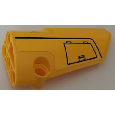 yellow technic panel fairing 4 small smooth long side b with hatch with handle and black line pattern sticker - set 42121