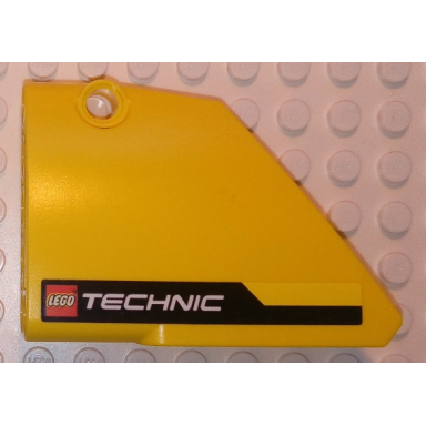 yellow technic panel fairing 13 large short smooth side a with black stripe and lego technic logo pattern sticker - set 8069