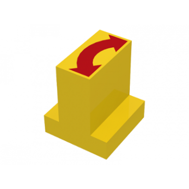 yellow duplo brick 2 x 2 x 2 with 1 x 2 center with red double-sided arrow pattern train track switching control
