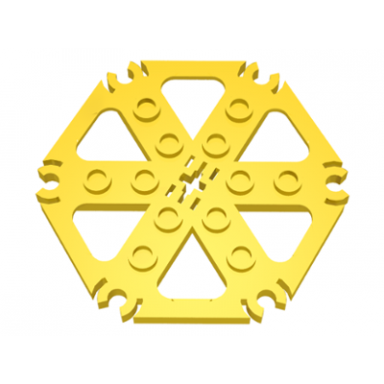 yellow technic plate rotor 6 blade with clip ends connected water wheel - hollow studs