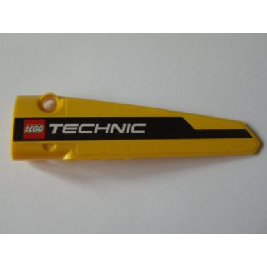 yellow technic panel fairing 5 long smooth side a with black lineand lego technic logo pattern sticker - set 8043