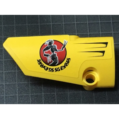 yellow technic panel fairing 3 small smooth long side a with vents and black hero factory figure in red circle pattern sticker - set 7160