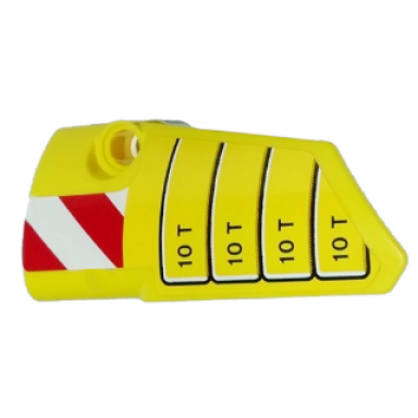 yellow technic panel fairing 3 small smooth long side a with 10 t and red and white danger stripes pattern sticker - set 42009