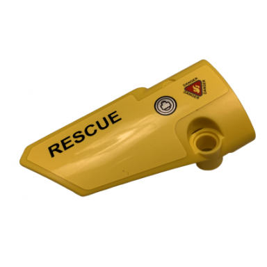 yellow technic panel fairing 3 small smooth long side a with danger rescue and handle pattern sticker - set 9396