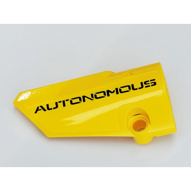 yellow technic panel fairing 3 small smooth long side a with black autonomous pattern sticker - set 42081