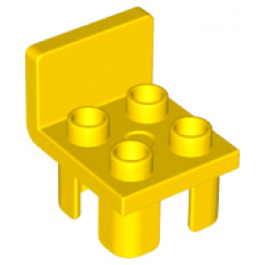 yellow duplo furniture chair with 4 studs and squared back