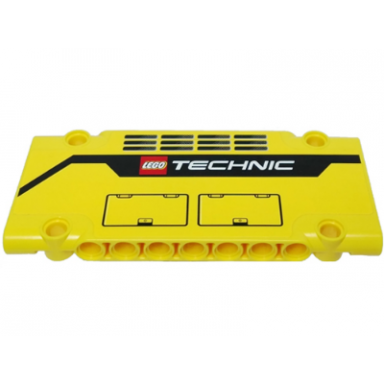 yellow technic panel plate 5 x 11 x 1 with grilles hatches and lego technic logo pattern model left side sticker - set 42009