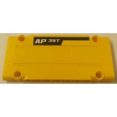 yellow technic panel plate 5 x 11 x 1 with ap 35t on black stripe on yellow background pattern model left side sticker - set 8264