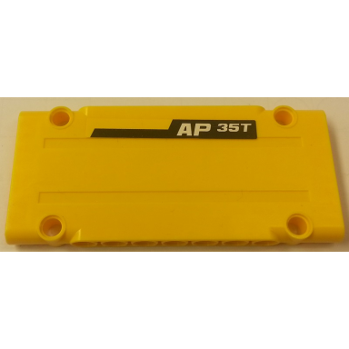 yellow technic panel plate 5 x 11 x 1 with ap 35t on black stripe on yellow background pattern model right side sticker - set 8264