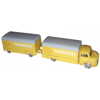 yellow ho scale mercedes box truck with trailer