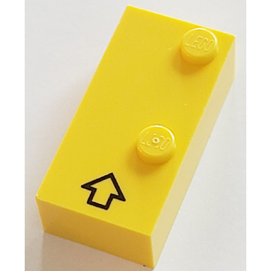 yellow brick braille 2 x 4 with 2 studs with black arrow capital prefix pattern dots-46 â ¨