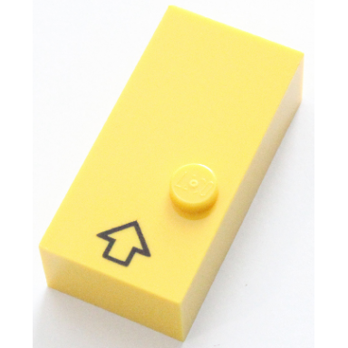 yellow brick braille 2 x 4 with 1 stud with black arrow capital prefix pattern dots-6 â   english
