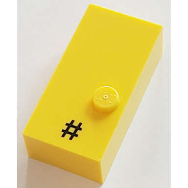 yellow brick braille 2 x 4 with 1 stud with black number sign hash pound sign pattern dots-6 â   french with antoine numbers