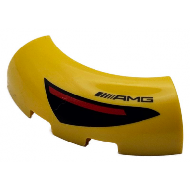 yellow brick round corner 3 x 3 without studs with black and red taillight and amg logo pattern