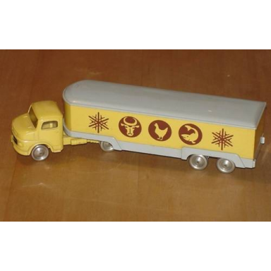 yellow ho scale mercedes refrigerated truck animal symbols twin axle