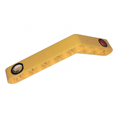 yellow technic liftarm modified bent thick 1 x 9 6 - 4 with head and taillights pattern stickers - set 8203