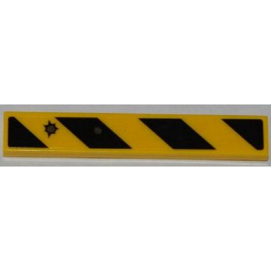 yellow tile 1 x 6 with black danger stripes and 2 distant bullet holes on transparent background pattern sticker - set 76001