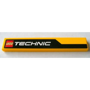 yellow tile 1 x 6 with black line and lego technic logo pattern model left side sticker - set 8069