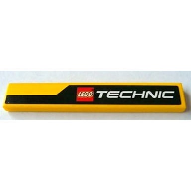 yellow tile 1 x 6 with black line and lego technic logo pattern model right sticker - set 8069