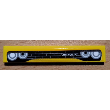 yellow tile 1 x 6 with black car grille white and silver headlights srt pattern sticker - set 75893