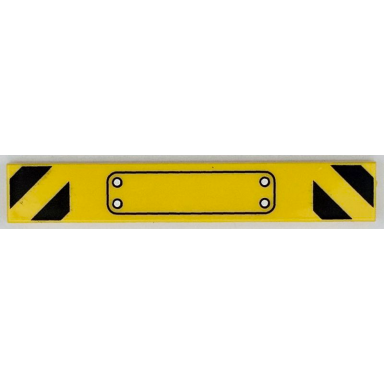 yellow tile 1 x 6 with black outlined panel with 4 silver screws and danger stripes on both ends pattern