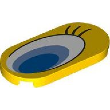 yellow tile round 2 x 4 oval with large blue bright light blue and white eye with black eyelashes pattern model right side tweety bird